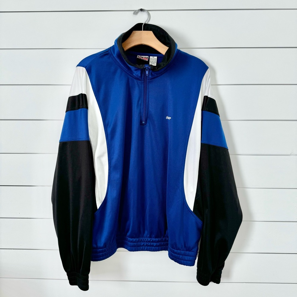 Vintage 80s/90s Rawlings Vertical Stripe 3/4 Zip Sweater | X-Large